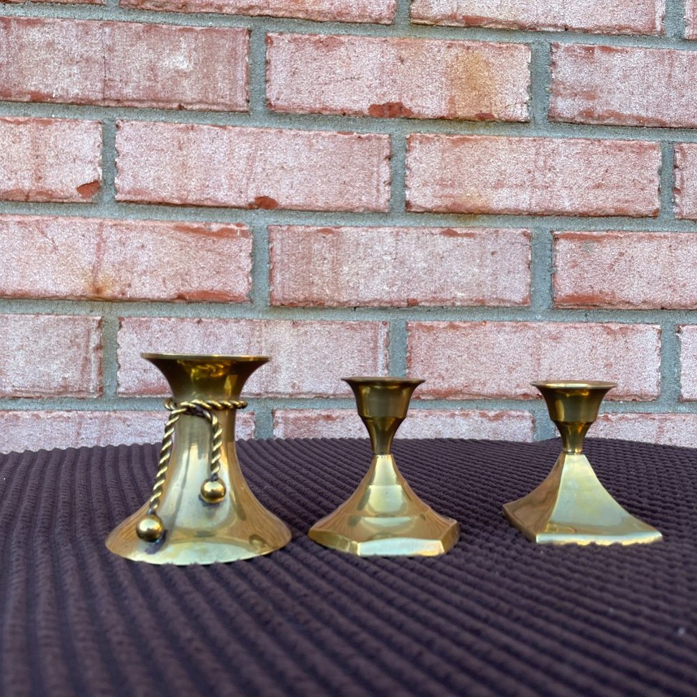 Vintage Solid Brass Mini Candleholders Set of 3